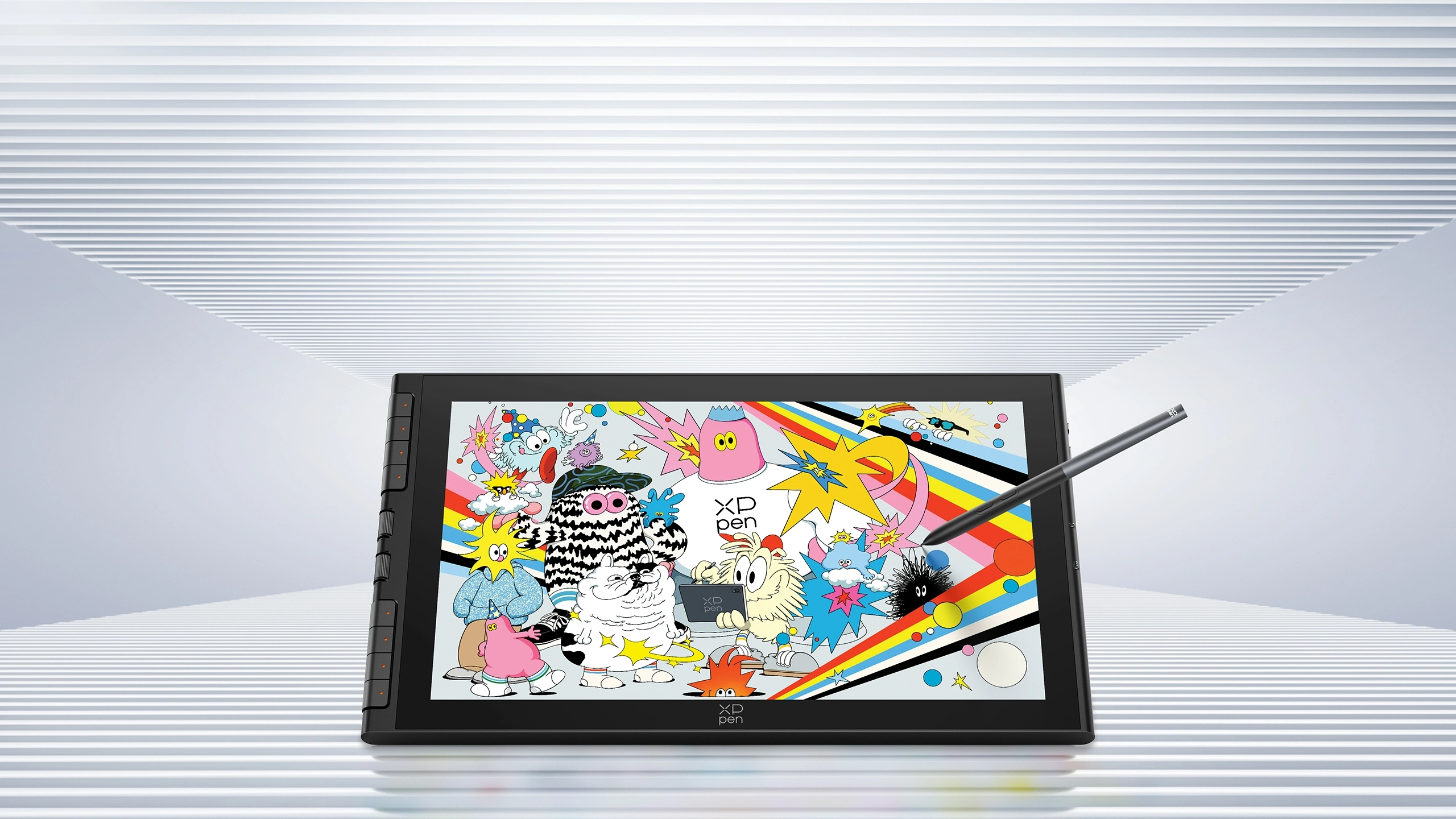 Visuel officiel de la XPPen Artist 16 3rd avec son écran de 15,4 pouces, son stylet X4 et ses commandes latérales.